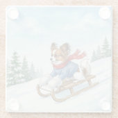 Papillon Sledding, Glass Coaster Glazen Onderzetter (Achterkant)