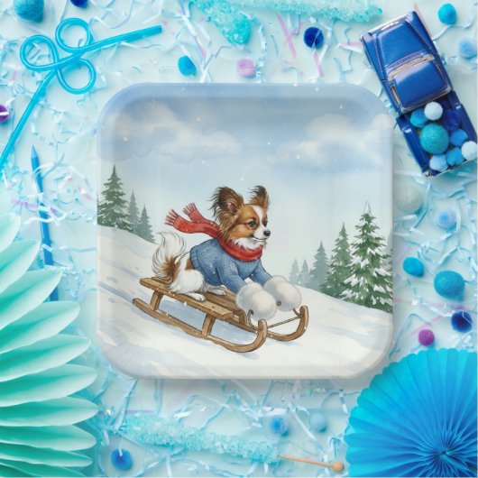 Papillon Sledding, Paper Plates Papieren Bordje (Feest)
