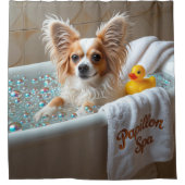 Papillon Sloppy Sleepy Schattige Funny Douchegordijn (Voorkant)