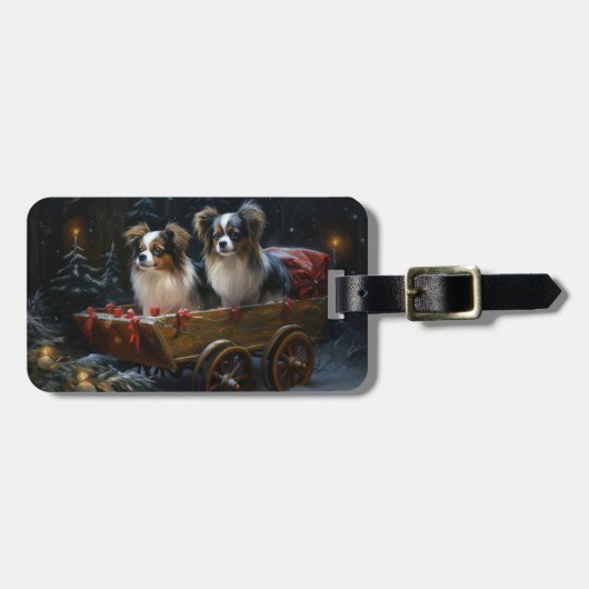 Papillon Sneeuw Slede Kerst Decoratie Bagagelabel (Voorkant horizontaal)