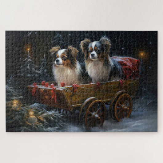 Papillon Sneeuw Slede Kerst Decoratie Legpuzzel (Horizontaal)