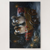 Papillon Sneeuw Slede Kerst Decoratie Legpuzzel (Verticaal)