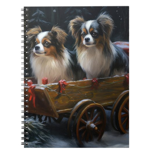 Papillon Sneeuw Slede Kerst Decoratie Notitieboek (Voorkant)
