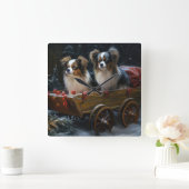 Papillon Sneeuw Slede Kerst Decoratie Vierkante Klok (Huis)