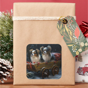 Papillon Sneeuw Slede Kerst Decoratie  Vierkante Sticker