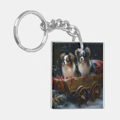 Papillon Sneeuw slee Kerst decoratie  Sleutelhanger (Voorkant Links)