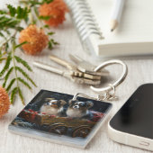 Papillon Sneeuw slee Kerst decoratie  Sleutelhanger (Voorkant Rechts)
