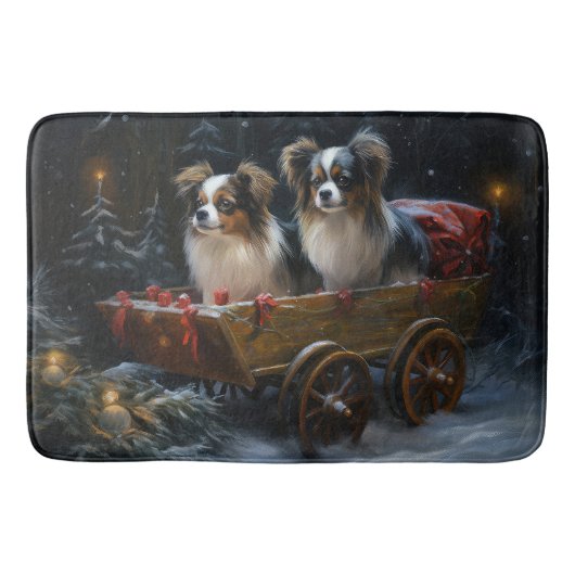 Papillon Sneeuwslee Kerstdecoratie Badmat (Voorkant)