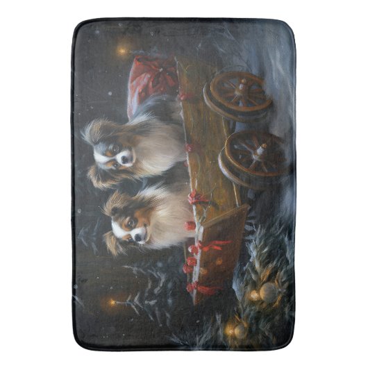 Papillon Sneeuwslee Kerstdecoratie Badmat (Voorkant Verticaal)