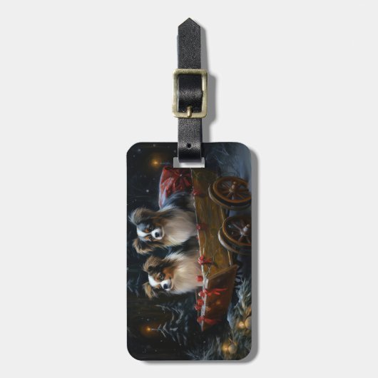 Papillon Sneeuwslee Kerstdecoratie Bagagelabel (Voorkant verticaal)