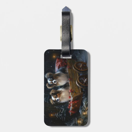 Papillon Sneeuwslee Kerstdecoratie Bagagelabel (Achterkant verticaal)