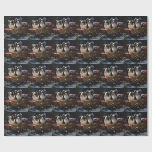 Papillon Sneeuwslee Kerstdecoratie Cadeaupapier (Vlak)