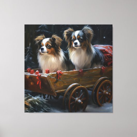 Papillon Sneeuwslee Kerstdecoratie Canvas Afdruk (Voorkant)