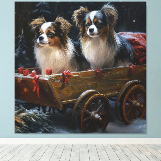 Papillon Sneeuwslee Kerstdecoratie Canvas Afdruk (Insitu (Houten vloer))