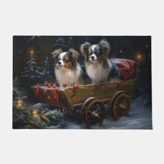 Papillon Sneeuwslee Kerstdecoratie Deurmat (Voorkant)