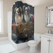 Papillon Sneeuwslee Kerstdecoratie Douchegordijn (In situ)