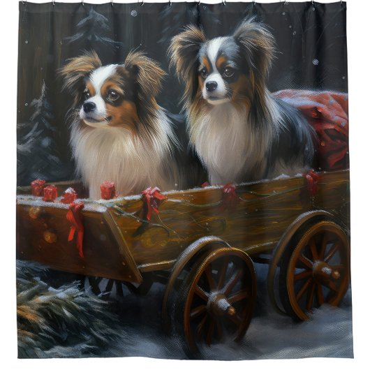 Papillon Sneeuwslee Kerstdecoratie Douchegordijn (Voorkant)