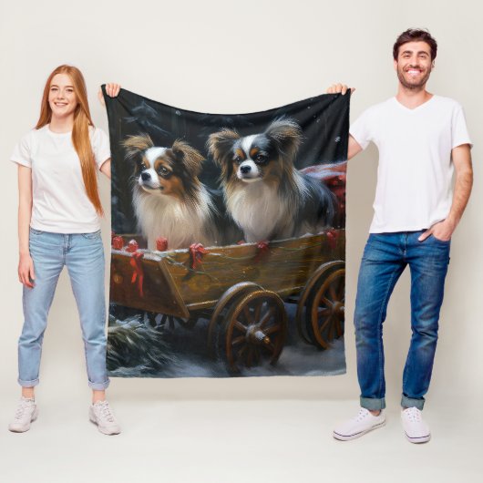 Papillon Sneeuwslee Kerstdecoratie Fleece Deken (In situ)