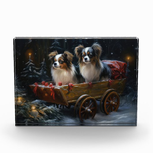 Papillon Sneeuwslee Kerstdecoratie Fotoblokken (Voorkant)