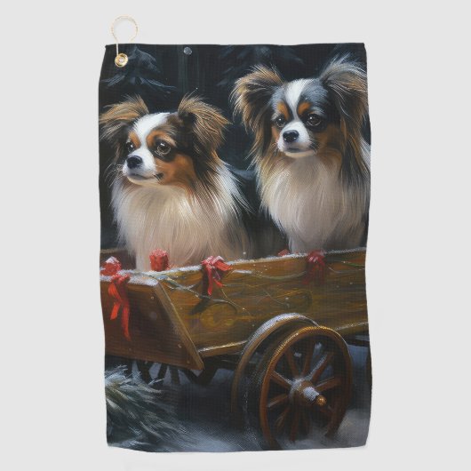 Papillon Sneeuwslee Kerstdecoratie Golfhanddoek (Voorkant)