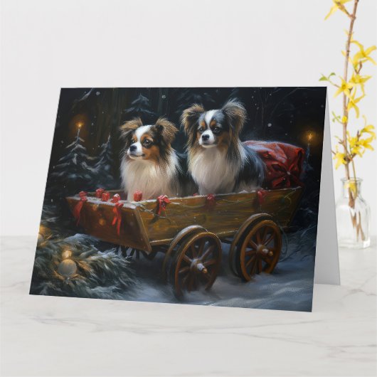 Papillon Sneeuwslee Kerstdecoratie Kaart (Gele Bloem)