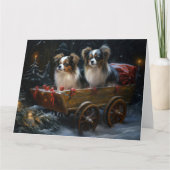 Papillon Sneeuwslee Kerstdecoratie Kaart (Voorkant)