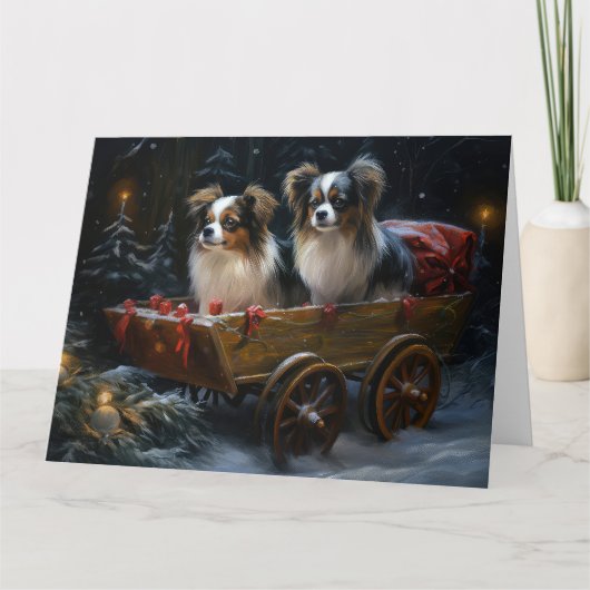 Papillon Sneeuwslee Kerstdecoratie Kaart (Voorkant)