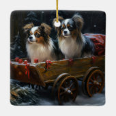 Papillon Sneeuwslee Kerstdecoratie Keramisch Ornament (Achterkant)