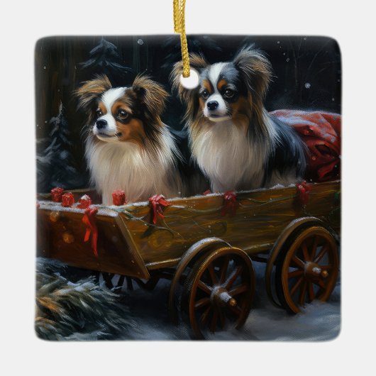 Papillon Sneeuwslee Kerstdecoratie Keramisch Ornament (Voorkant)