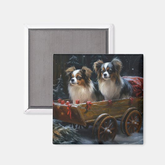 Papillon Sneeuwslee Kerstdecoratie Magneet (Voorkant / Achterkant)