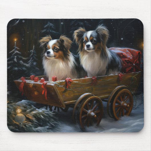 Papillon Sneeuwslee Kerstdecoratie Muismat (Voorkant)