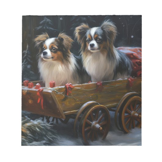 Papillon Sneeuwslee Kerstdecoratie Notitieblok (Voorkant)