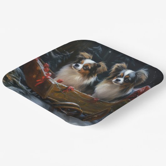 Papillon Sneeuwslee Kerstdecoratie Papieren Bordje (Gebogen)
