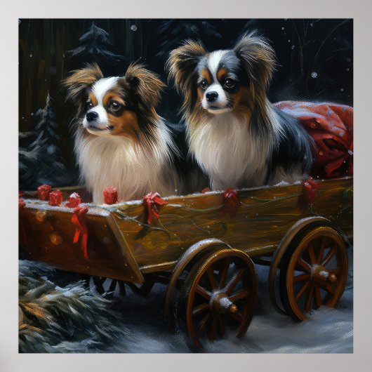 Papillon Sneeuwslee Kerstdecoratie Poster (Voorkant)