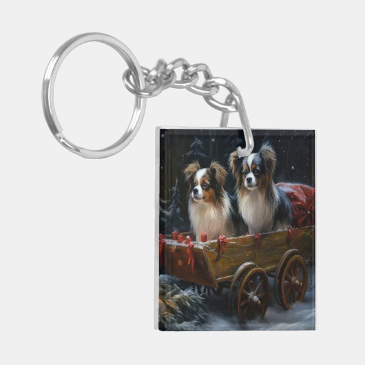 Papillon Sneeuwslee Kerstdecoratie Sleutelhanger (Voorkant Links)
