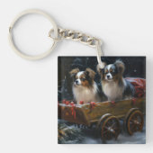 Papillon Sneeuwslee Kerstdecoratie Sleutelhanger (Voorkant)