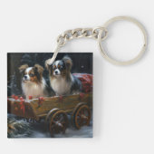 Papillon Sneeuwslee Kerstdecoratie Sleutelhanger (Achterkant)