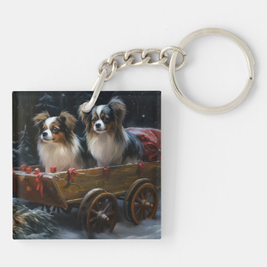Papillon Sneeuwslee Kerstdecoratie Sleutelhanger (Achterkant)