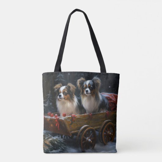 Papillon Sneeuwslee Kerstdecoratie Tote Bag (Achterkant)