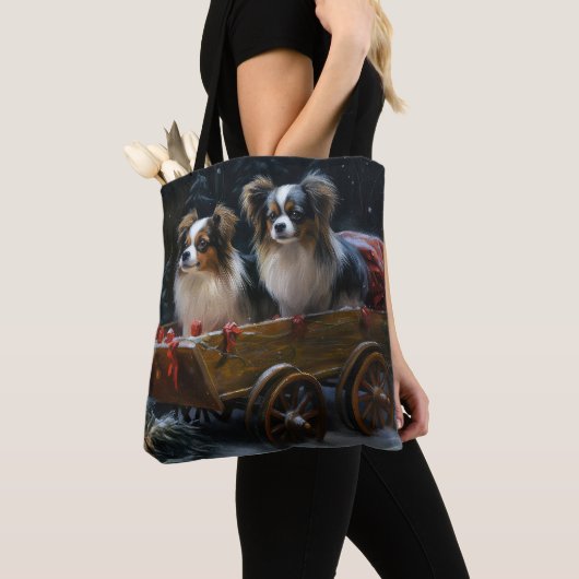 Papillon Sneeuwslee Kerstdecoratie Tote Bag (Dichtbij)