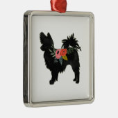 Papillon Speelgoed Hondenras Boho Floral Silhouett Metalen Ornament (Rechts)