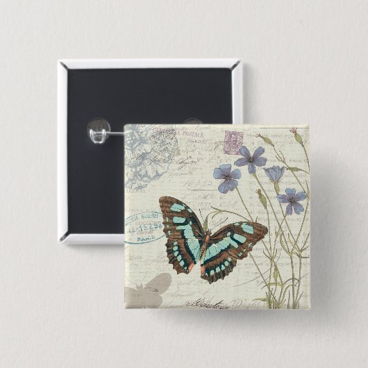 Papillon Tales Vierkante Button 5,1 Cm (Voorkant /achterkant)