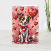 Papillon Valentijnsdag Hond met Harten Rood Kaart (Voorkant)