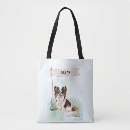 Papillon Watercolor Gepersonaliseerde Hond Tote Bag
