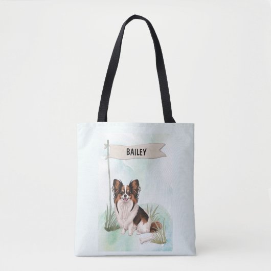 Papillon Watercolor Gepersonaliseerde Hond Tote Bag (Voorkant)
