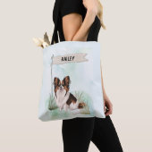 Papillon Watercolor Gepersonaliseerde Hond Tote Bag (Dichtbij)