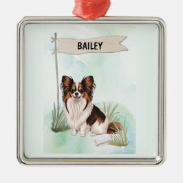 Papillon Watercolor Personalized Dog Metalen Ornament