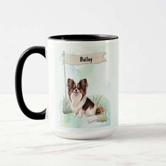Papillon Watercolor Personalized Dog Mok (Links)