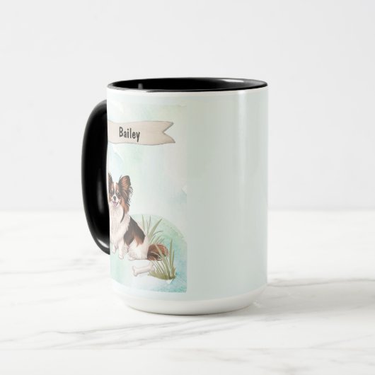Papillon Watercolor Personalized Dog Mok (Voorkant links)