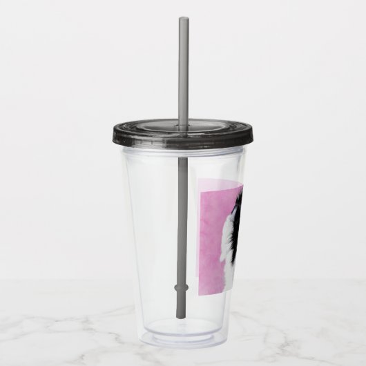 Papillon (wit en zwart) schilderen - Dog Art Acryl Drinkbeker (Rechts)